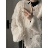 Lambskin coat for women's autumn and winter 2023 new style, thick and loose cotton-padded jacket, casual and fashionable white top details Picture